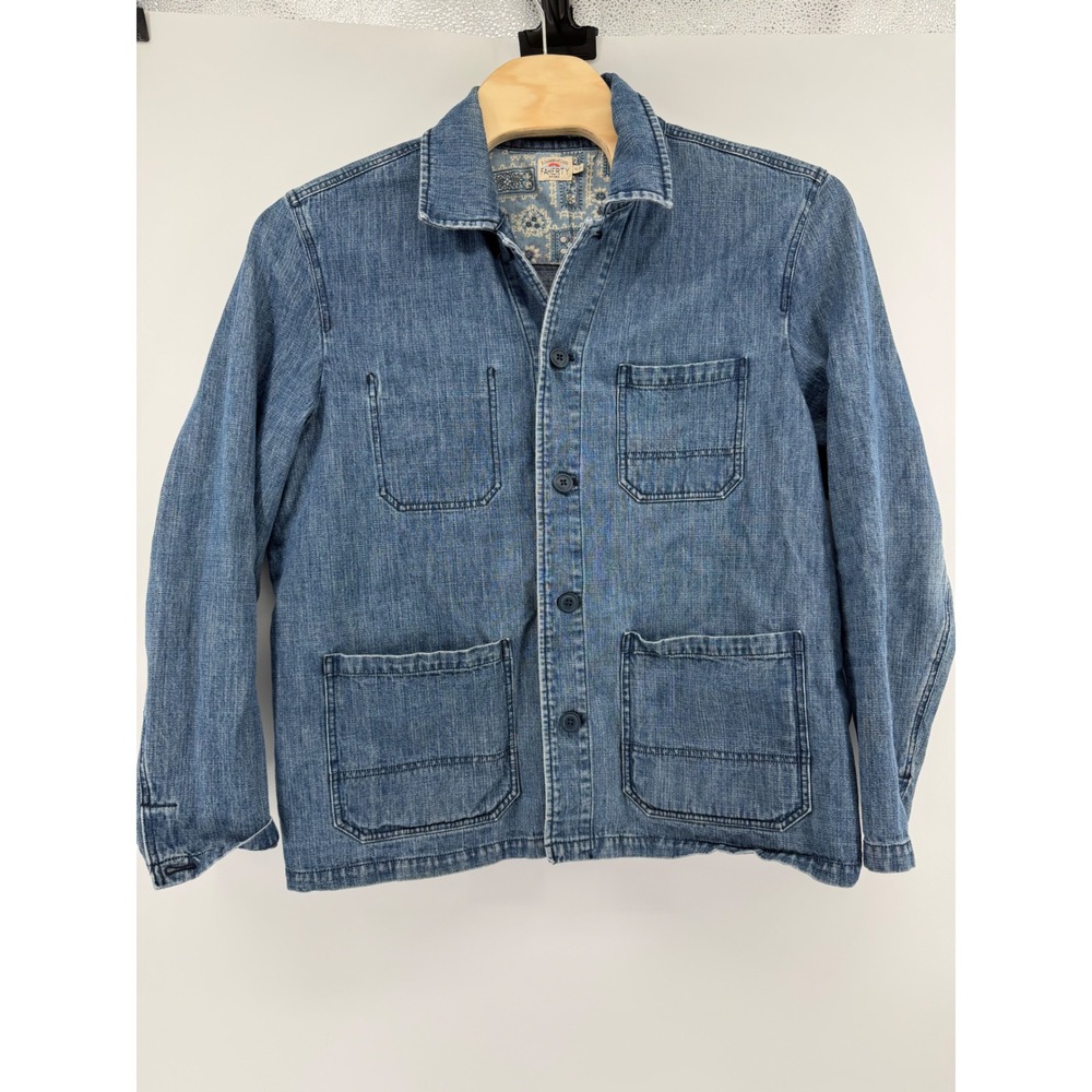 Faherty Brand Mens XL Indigo Denim Chore Coat Jacket Blue Textured Workwear